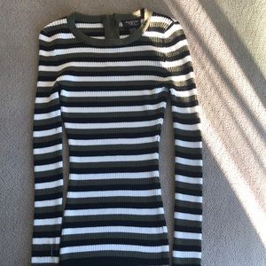 A long sleeve, striped, zipper back shirt